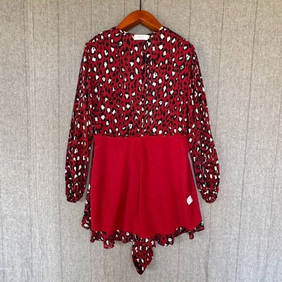 A.L.C. Michaela 100% Silk Red Cheetah Print Ballon Sleeve True Wrap Mini Dress - Picture 10 of 17